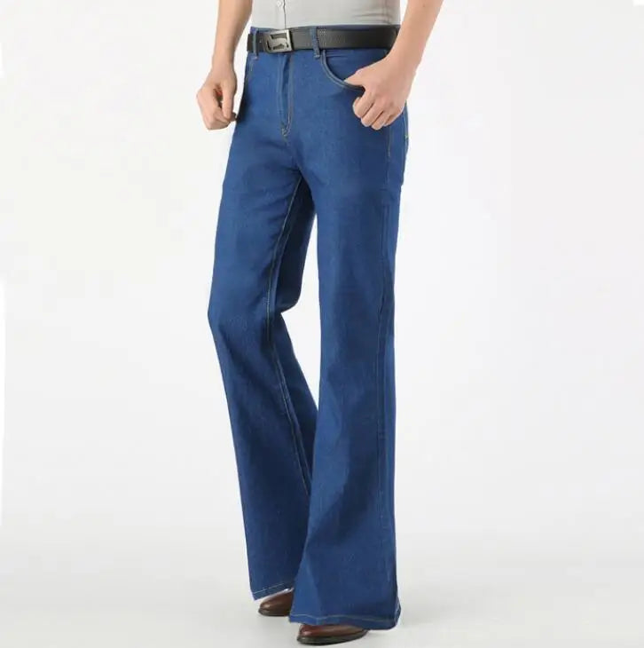 Men Flared Jeans Thin Summer Nostalgic Vintage Denim Trouser Bottoms Blue