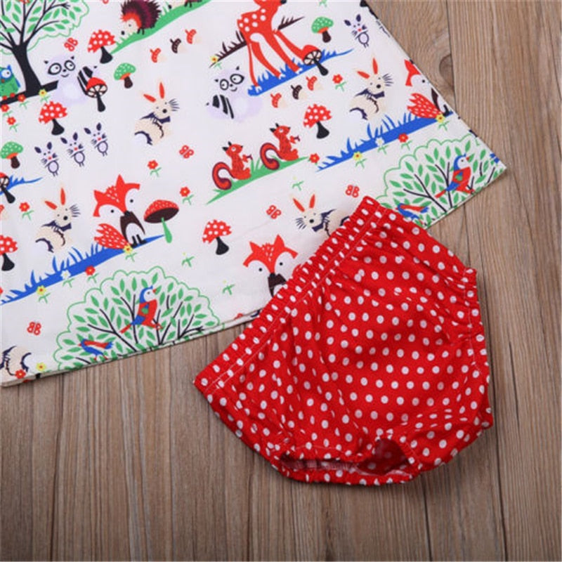 Newborn Toddler Baby Girl Clothes Animals Printed Sleeveless Dress+Shorts+Headband Outfit Sets 0-24 Months
