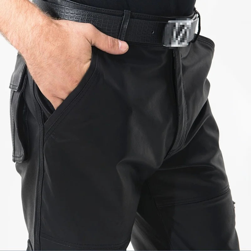 Genuine Leather Pants Men Casual Motorcycle Pants Men Leather Joggers Pantalon