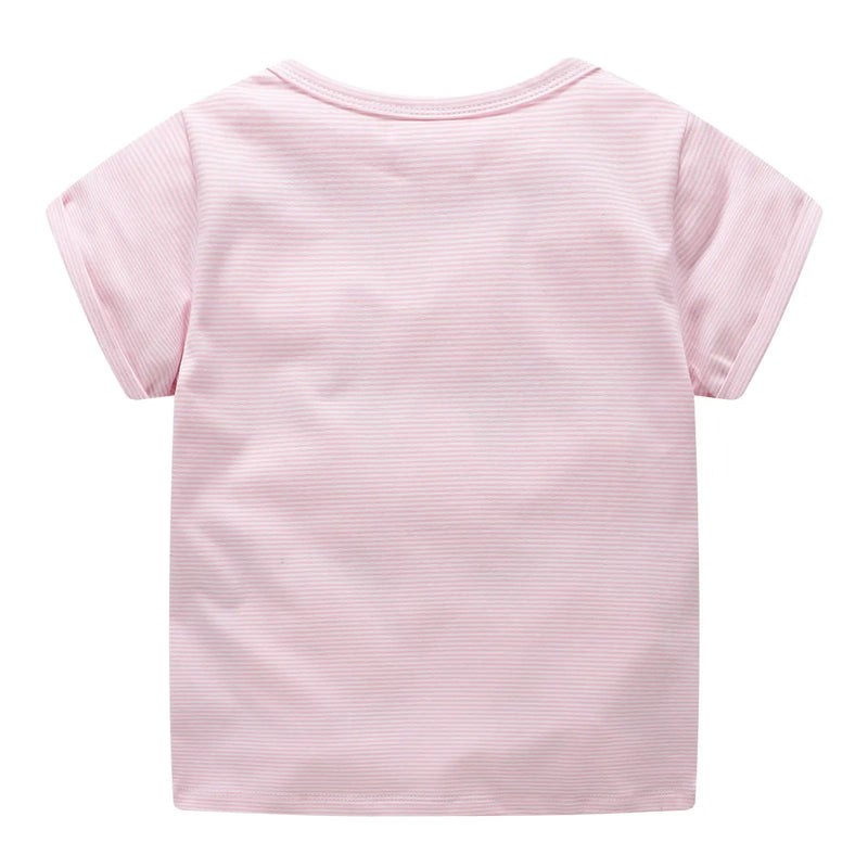 summer T-Shirts For Girls cute O-Neck kids tops Regular summer children t shirts lovely pink clothes