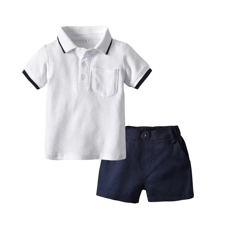 Summer Kids Boys Casual Clothing Set Short Sleeve Lapel Pullover Gentleman Shirt Short Pants