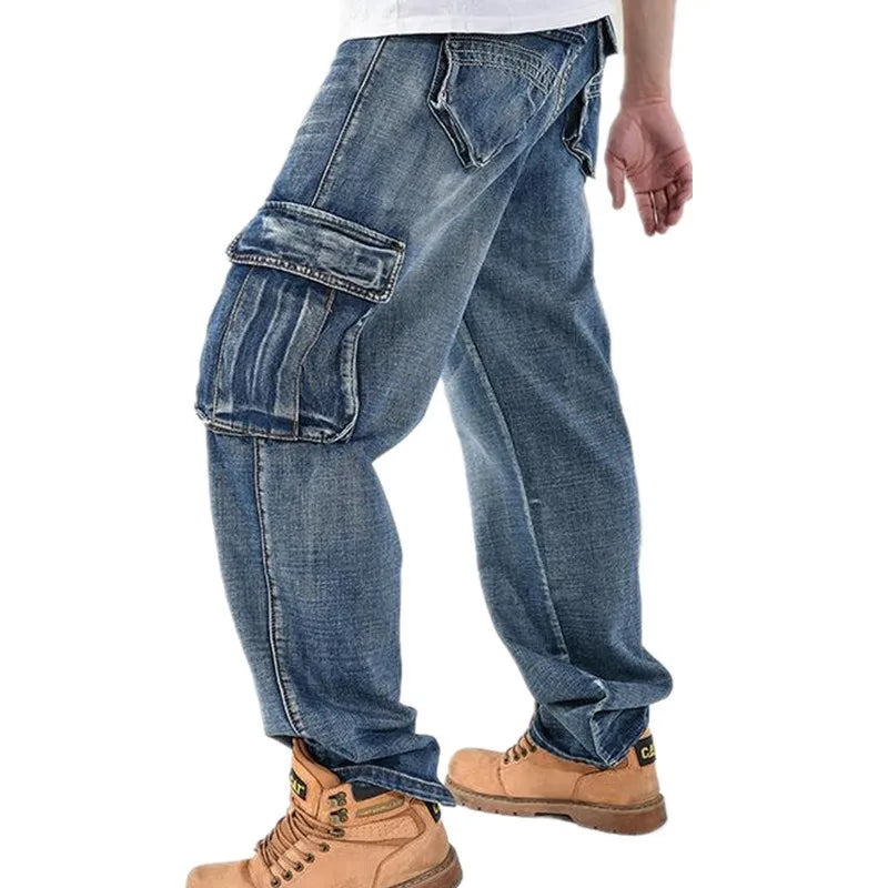 Trend Jeans Man Denim Pants Autumn Winter Trousers Loose Fertilizer Men