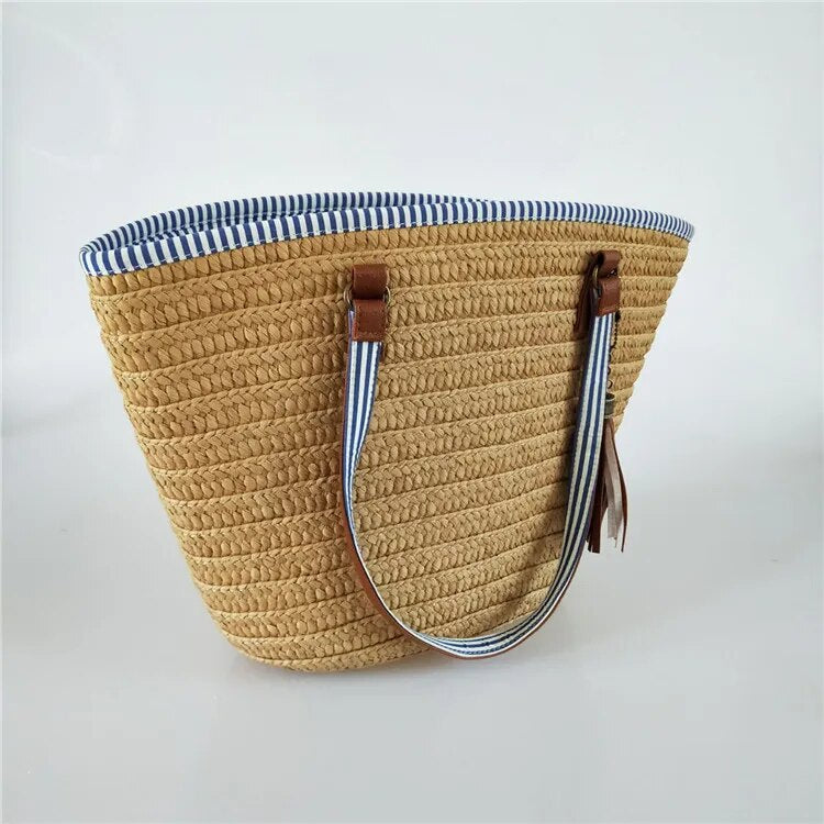 Women handbags wicker woven shoulder bags tote bucket bag summer beach purses