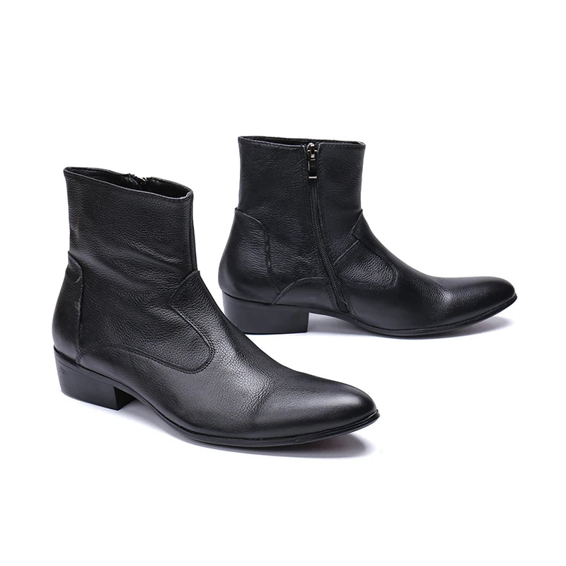 Genuine Leather low heel zip ankle boots black oxford pointed toe Martin boots party wedding shoes