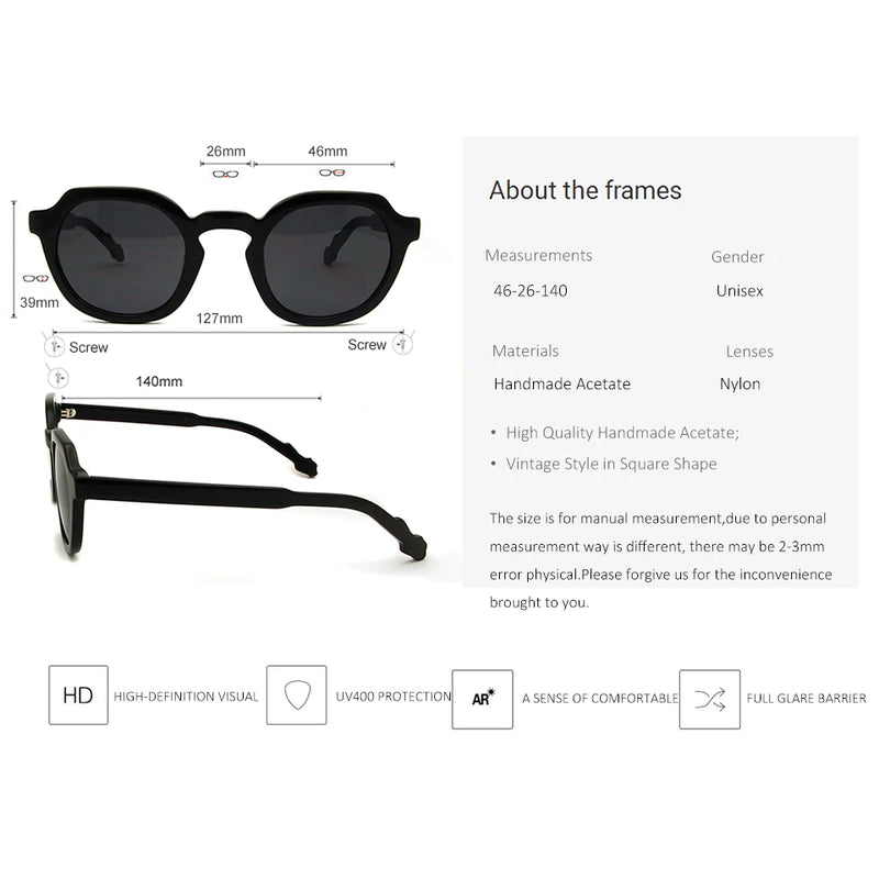 Designer Acetate Vintage Sunglasses Round Glasses Women Clear Shades UV400
