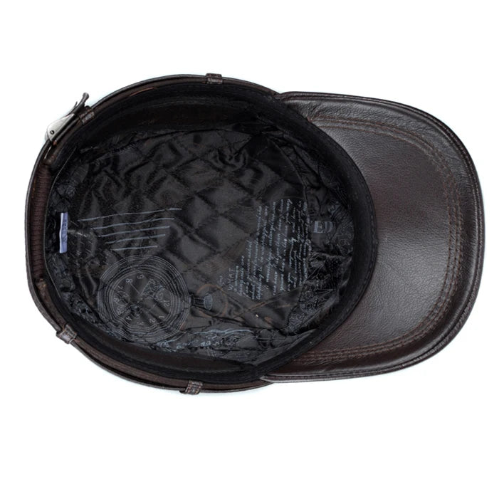 Winter Men Genuine Leather Ceiling Earmuffs Flat Hat Male Keep Warm Leisure 57-60 cm Adjustable