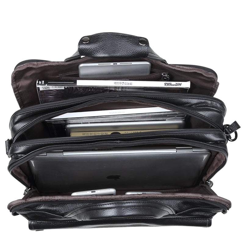 Genuine Leather Briefcases 15" Laptop Handbag Document Case Men's Business Crossbody Bag Tote Messenger Shoulder Bags