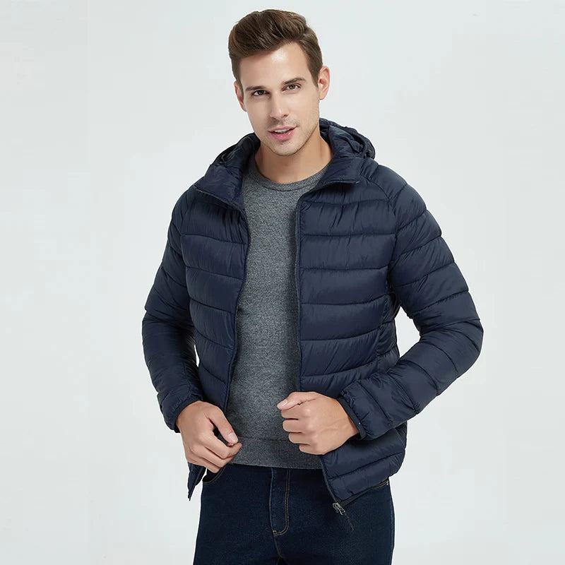 Men's Winter Ultra Light Down Parkas Autumn Warm Coats Casual Solid Down-Cotton Waterproof Jackets Male Portable Hooded Overcoat
