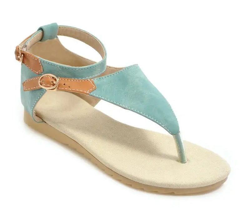 Women Sandals Buckle Mixed Casual T-strap Round Open-toed Summer Beach Soft Sole Shoes