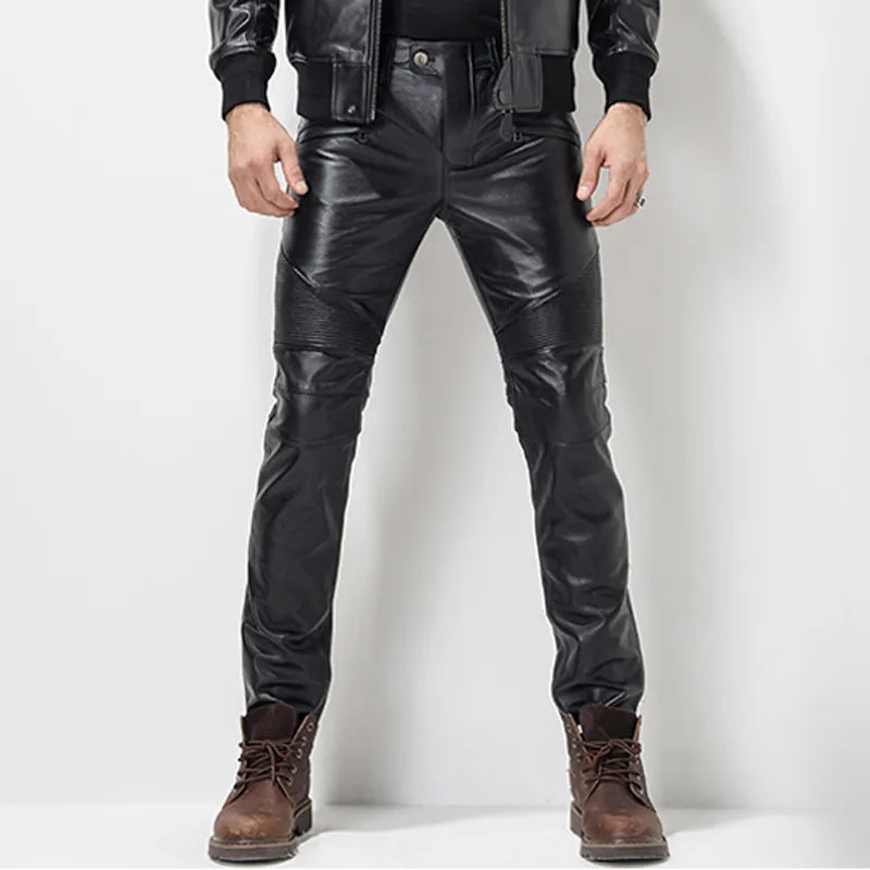 Men's Leather Pant  Leather Skinny Biker Pants Motorcycle Punk Rock Pants Slick Smooth Shiny Leather Trousers Tight