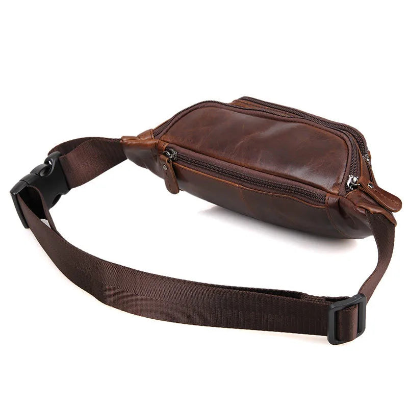 Men Genuine Leather Fanny Pack Bag for Phone Pouch Male Leather Messenger Bags Fanny Male Travel Waist Bag Men