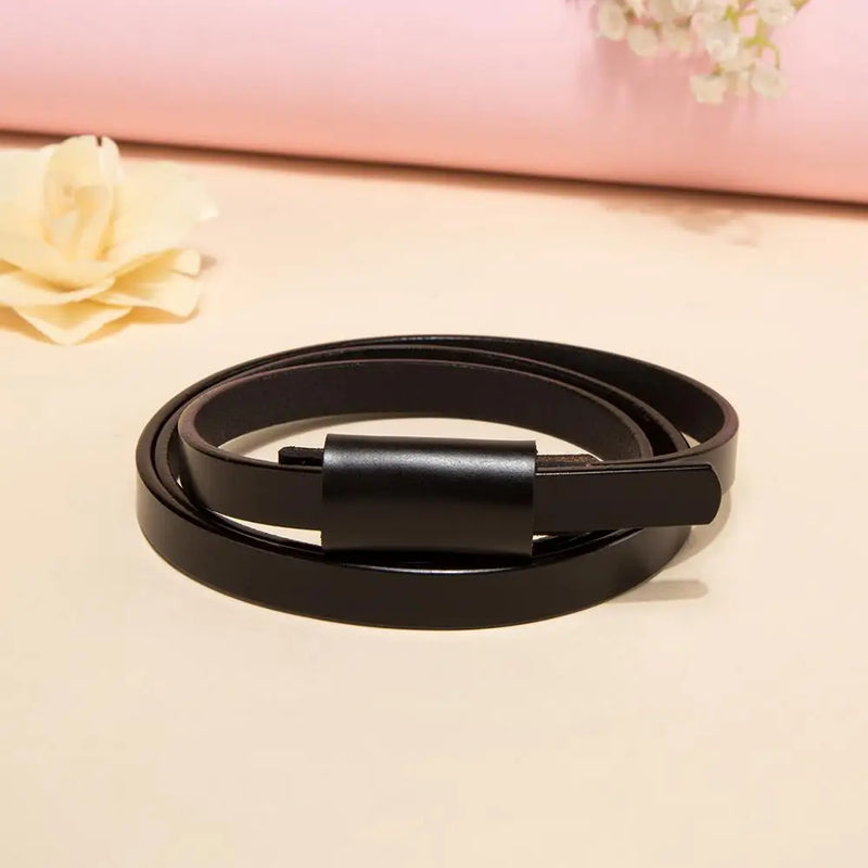 Leather Buckle Thin Casual Belt for Women First Layer Belt Female Straps Apparel Accessories