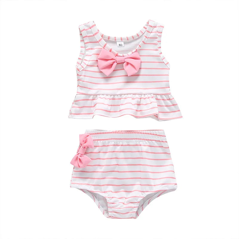 Summer Swimming mother baby girl clothing with the Butterfly Knot cotton children girls outfits