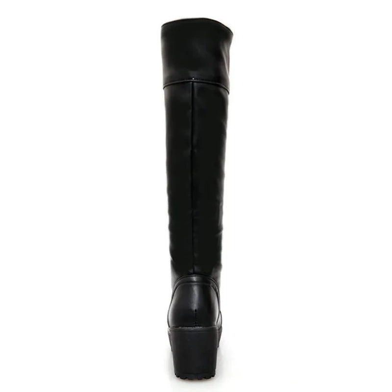 Lace Up Knee High Boots Women Autumn Soft Leather Square Heel Woman Shoes Winter