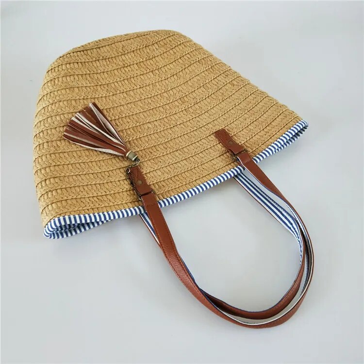 Women handbags wicker woven shoulder bags tote bucket bag summer beach purses
