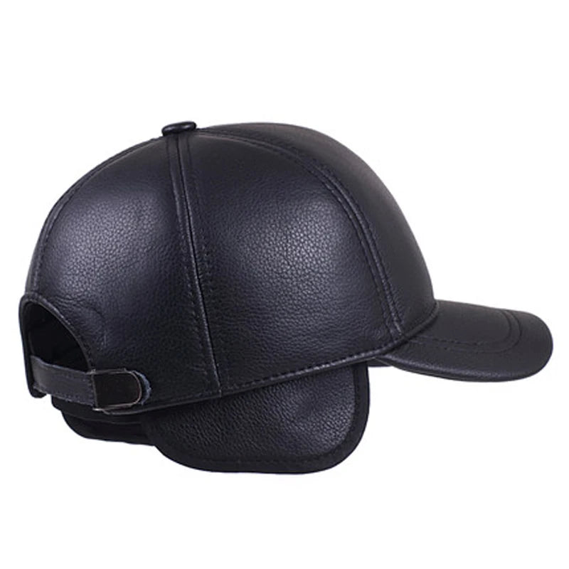 Genuine Leather Wide Brim Baseball Caps Men Classic Sewing Snapback Golf Social Tricycle Warm Hats