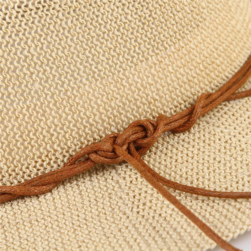Summer Hat Panama Hats Hollow Out Straw Hat For Men Women Leather Ribbon Large Brim Sun Beach Fedora