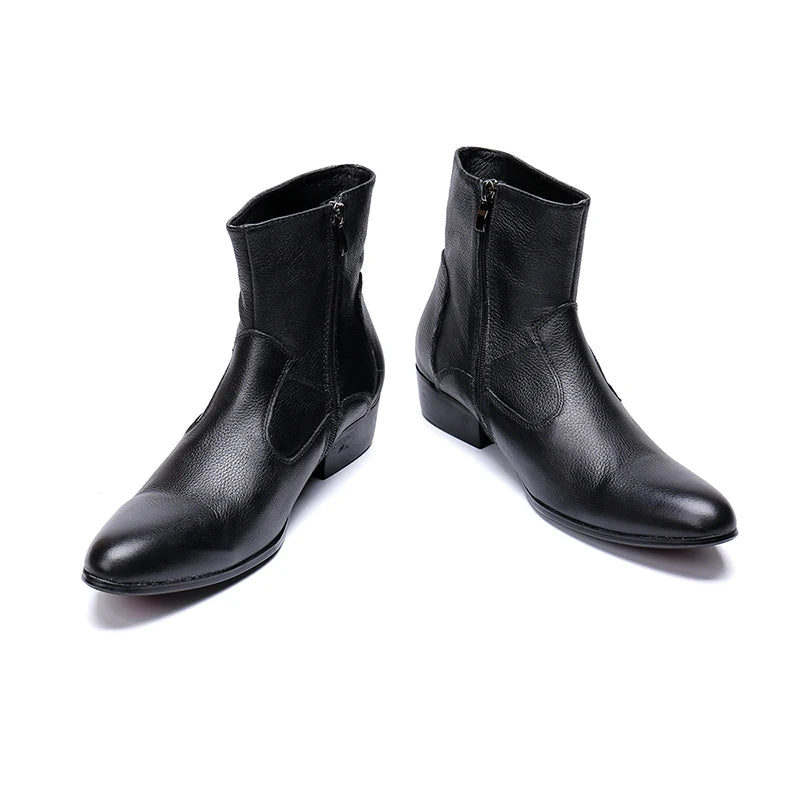 Genuine Leather low heel zip ankle boots black oxford pointed toe Martin boots party wedding shoes