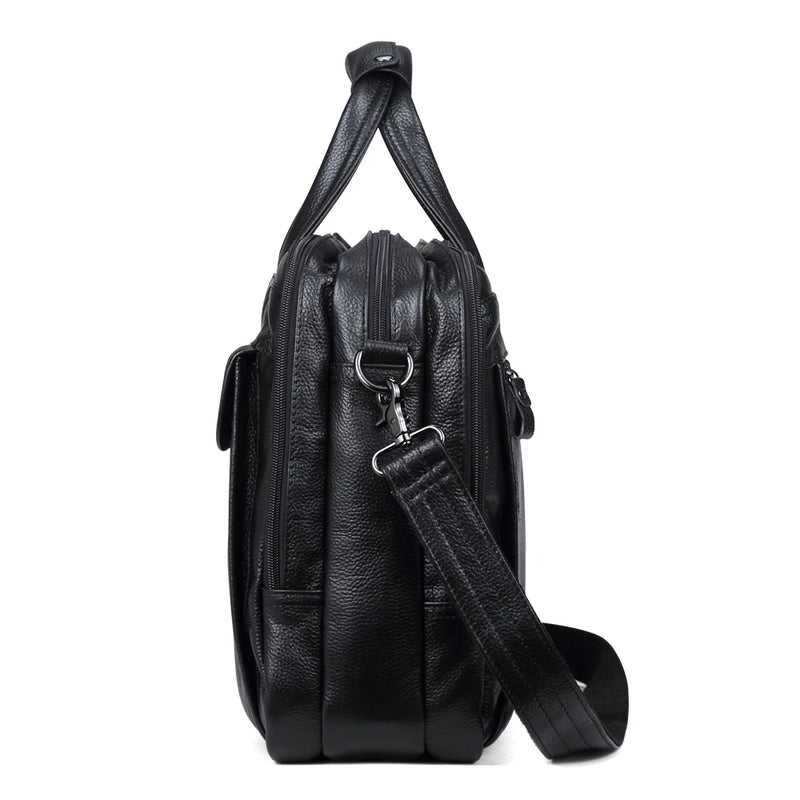 Genuine Leather Briefcases 15" Laptop Handbag Document Case Men's Business Crossbody Bag Tote Messenger Shoulder Bags