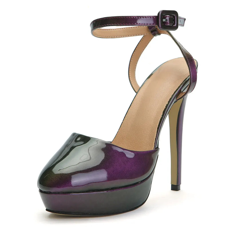 Summer Intrigue Purple Patent Leather Sandals Woman Pointed toe Ankle Strap High Heels Shoes Pumps