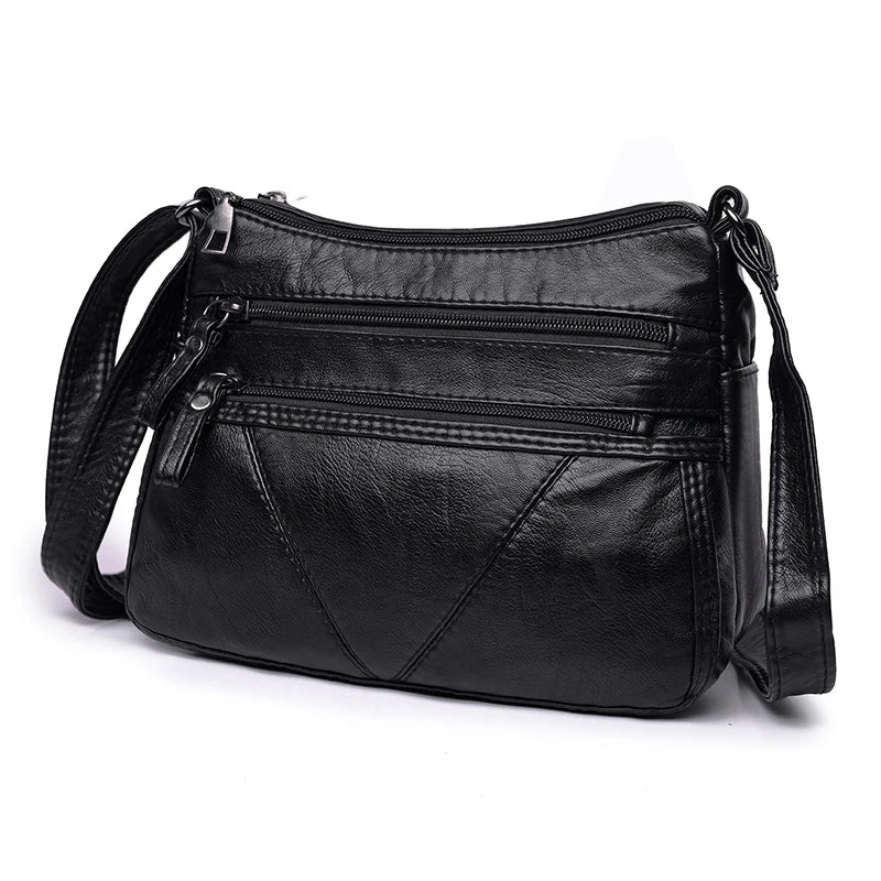 Women Soft Bag Leather Shoulder Bag Black Washed Leather Crossbody Bag Ladies Purse Handbag Small Bag