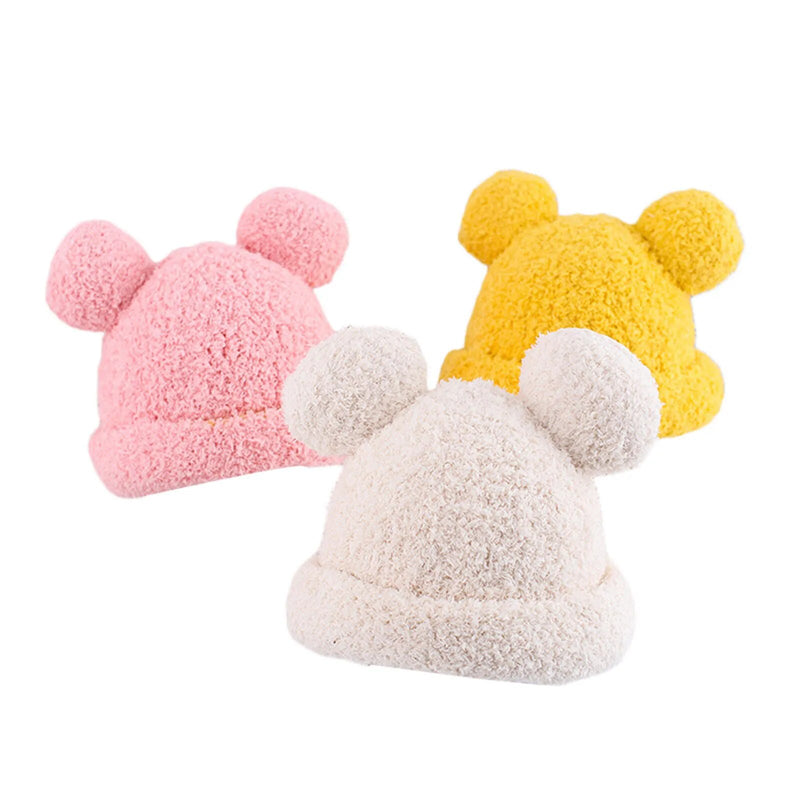 Winter Baby Lovely Hat Cute Solid Color Fuzzy Double Pompom Hats For Kids Thick Warm Soft Beanie Fur Ball Girls Boy Cap