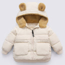 Baby Girls Woolen Thicken Bear Hooded Outerwear Winter Jacket Coat Toddler Overall Kids Cotton-Padded Children Clothing