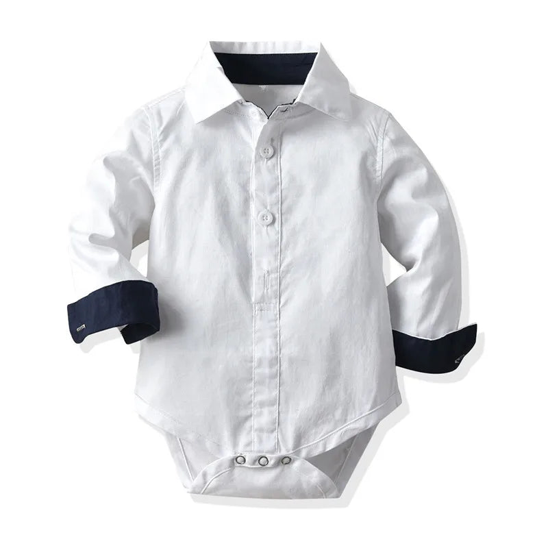 Baby Boys Tie Romper Clothes Cotton Shirt Toddler Formal Jumpsuit Birthday One-piece Long Sleeve Children Party Clothes