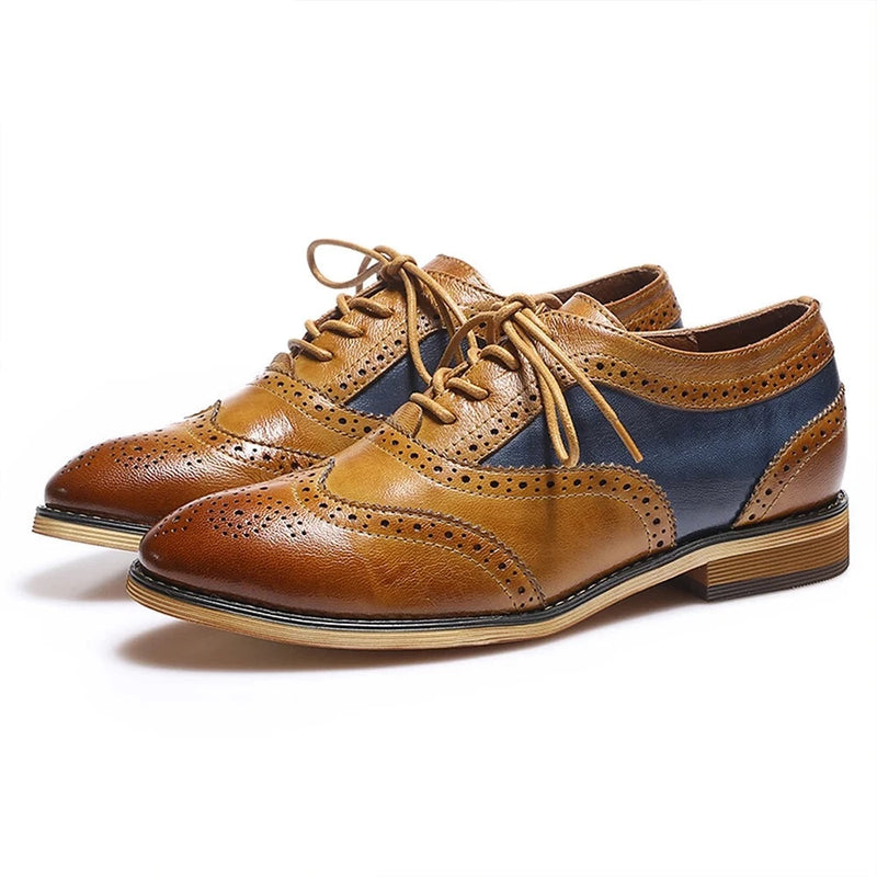 Women Genuine Leather Oxfords Classic Lace-up Brogue Wingtip Hand-made Comfrot Ladies Shoe