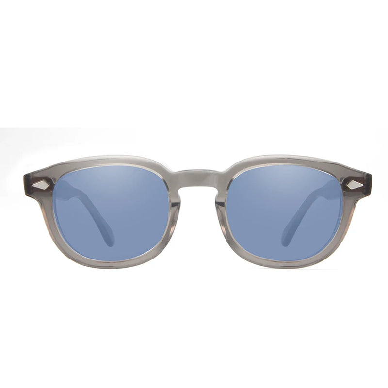 Crystal Gray Acetate Sunglasses Green Tinted Sun Glasses For Men Women Retro Round  UV400
