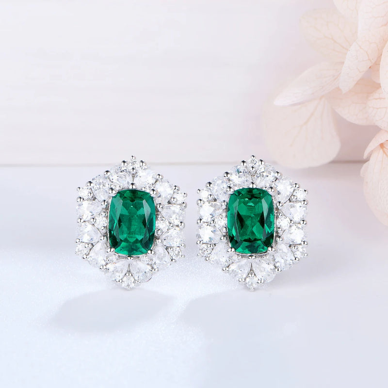 925 Sterling Silver Emerald  Zircon Gemstone Engagement Luxury Earrings For Women Girls Fine Jewellery