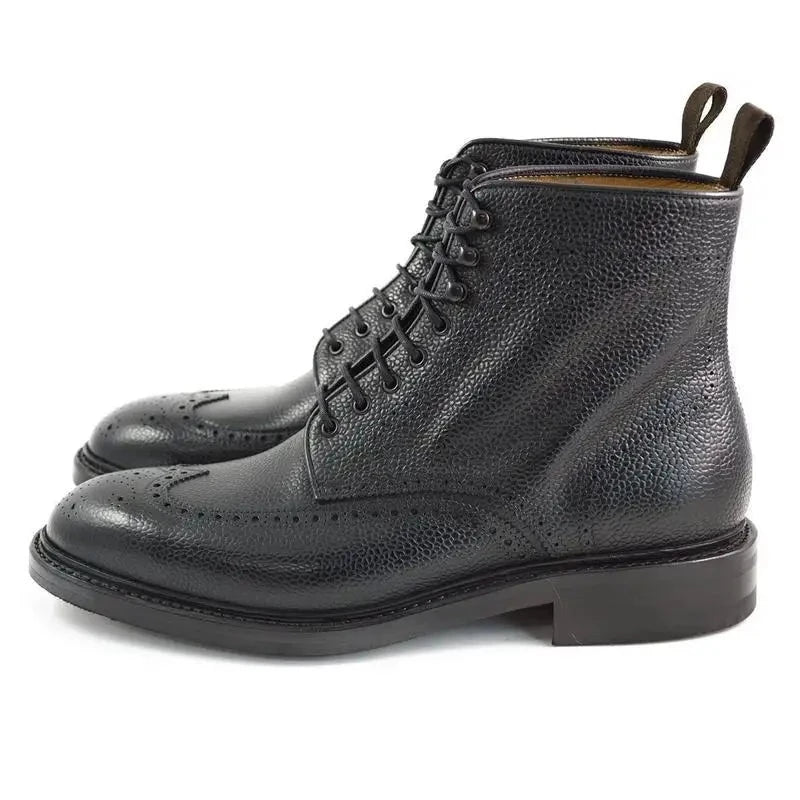 Brogue Lace Up Winter Men Boots Shoes Add Velvet Work Boots Genuine Leather Designer Men Shoes Non-Slip