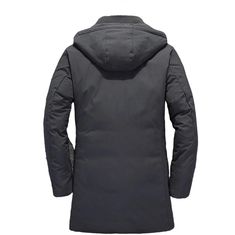 Men down jackets long thicken solid hooded hat detached male overcoat -30 degrees warm father