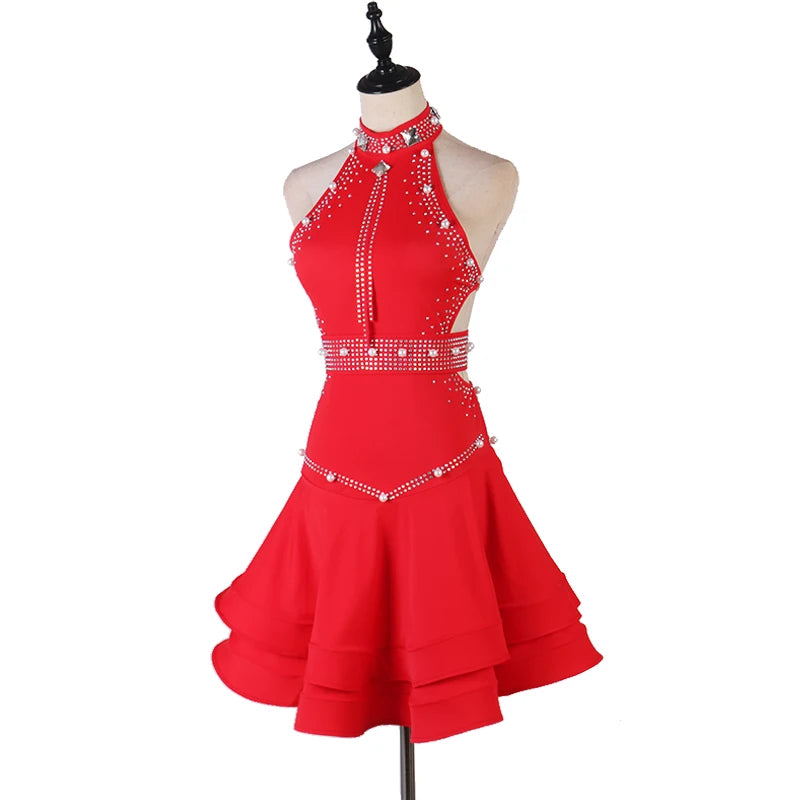 Latin Competition Skirt Women Lady's Sexy Latin Wear Red Professional Dress