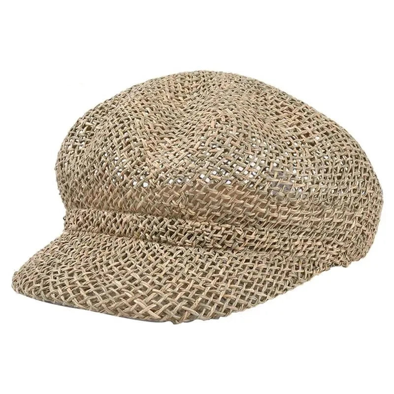 Panama seagrass Straw Hat Berets Solid Lady Shade Sun Protection Hat Spring Summer Cap Women Octagonal Chapeau