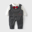 Children Boys Bow Tie Gentleman Outfits Formal Wedding Suits Toddler Long Sleeve  Black Grid Vest Pants Baby Birthday Gifts