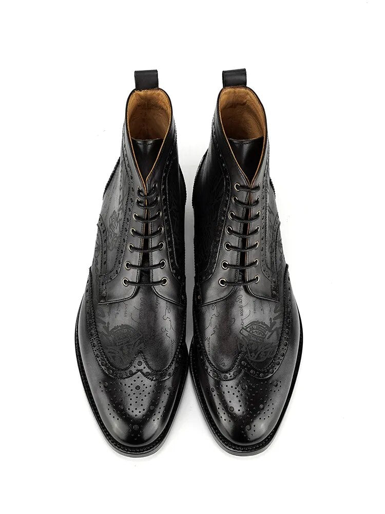 Dress Boots For Men Full Grain Calf Leather Street Style Men Handmade Shoes
