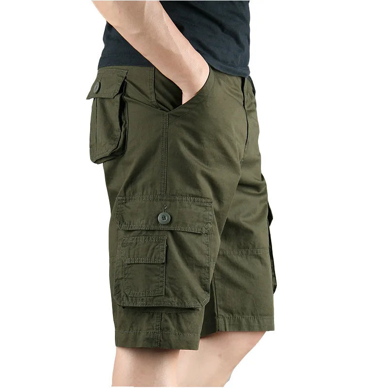 Men's Casual Cargo Shorts Summer Loose Cotton Multi Pockets Baggy Army Military Overalls Bermuda Tactical Work Shorts Masculino