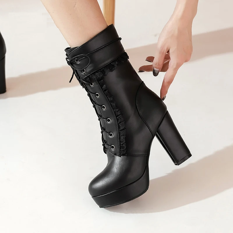 Autumn Winter Short Boots For Women High Hoof Heels Ankle Strap Buckles Female Ankle Boots