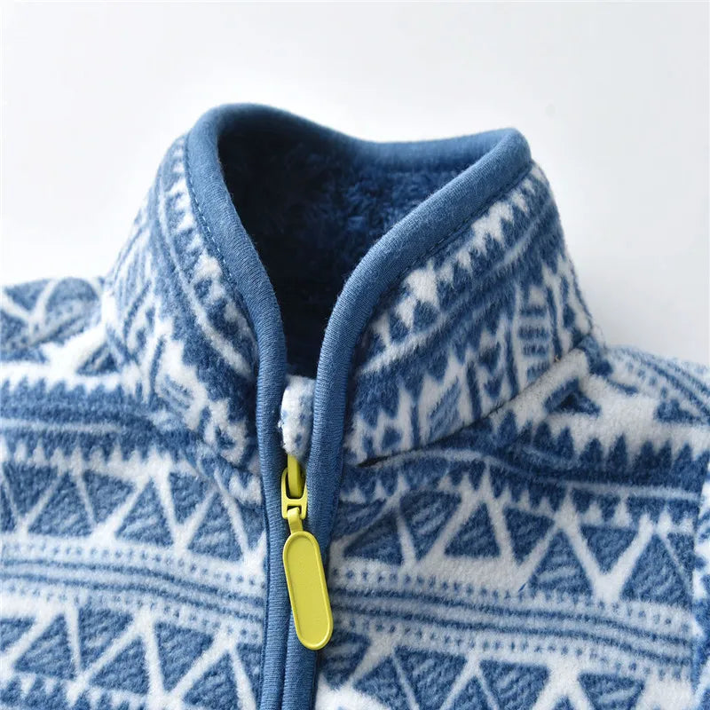 Children Clothing for Boys Girls Winter Fleece Jackets Zipper Blue Cute Hot Selling Thick Baby Coats