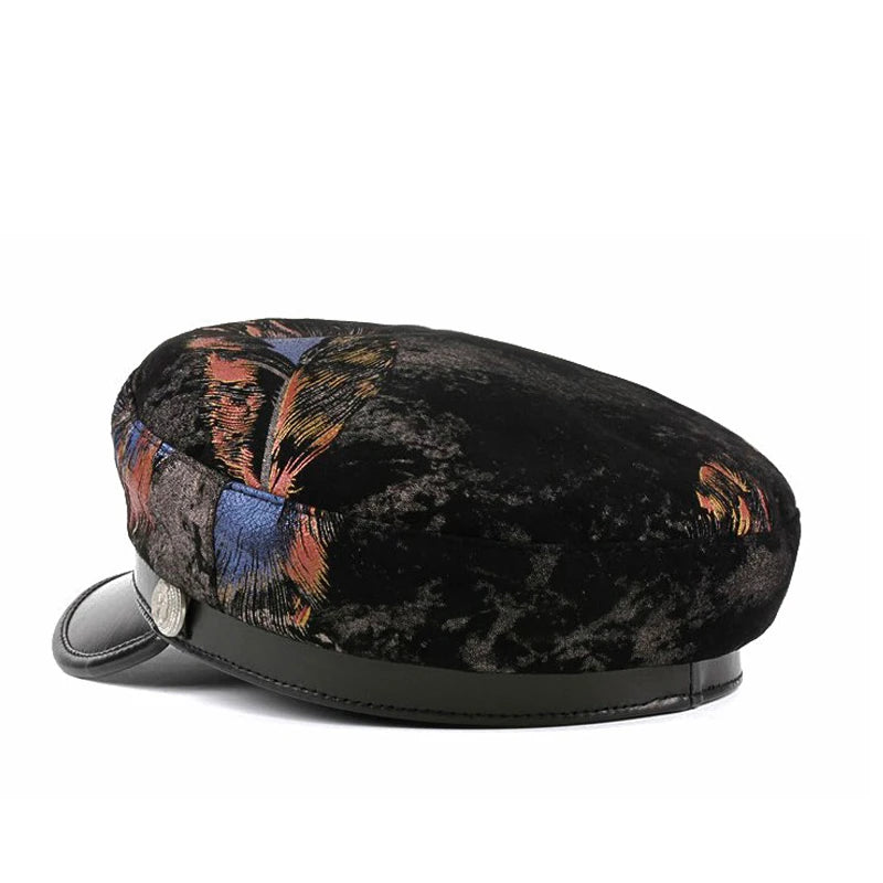 Genuine Leather Hats Women Novelty Personality Graffiti Casual Flat Caps Male Youth Navy