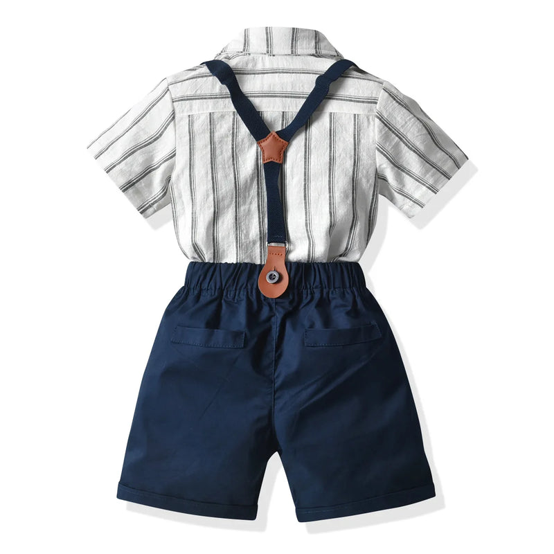 Kids Clothing Striped Shirt Navy Shorts with Bow Children Costume Casual Wear
