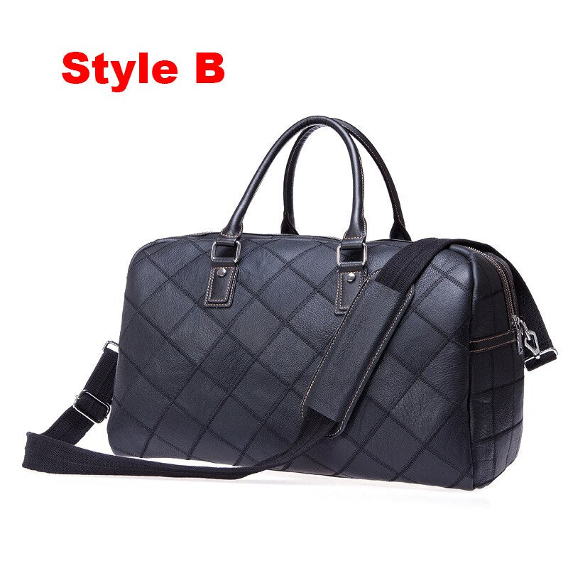 Men Travel Bags High Quality Handbags Retro Large Capacity Luggage Bag Genuine Leather Hand Bags Lattice Duffle