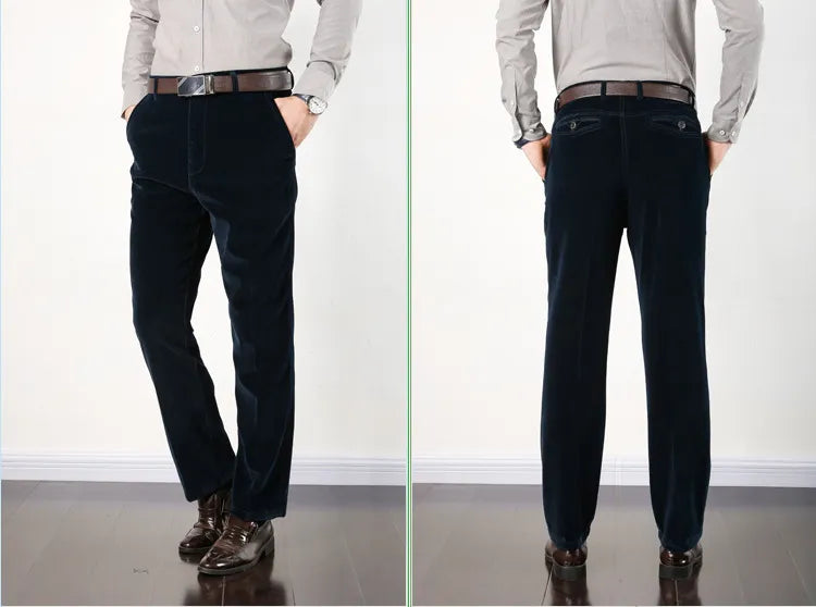 Classic Straight Loose Corduroy Pants Men Stretch Summer Business Casual Pants Blue Long Trousers