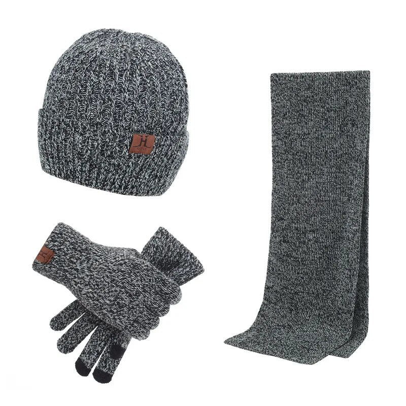 Winter Hats for Men Hat Scarf Gloves Set Long Brand Scarf Knit Beanie Caps for Men Gift