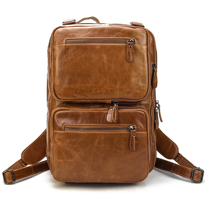 Men's Large Capacity Genuine Leather Backpack Fit 15" Laptop Travel Rucksack Bag