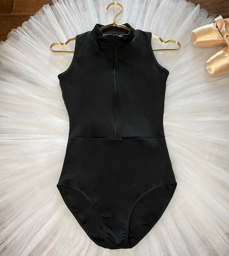 Adult Ballet Leotard Summer Design Team Wear Elegant Black Zipper Ballet Clothes