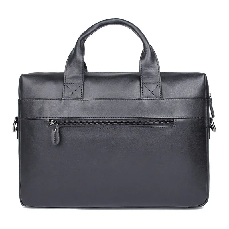 Soft Genuine Leather Business Briefcase For Man Fit 14" Laptop Handbag Black Soft Leather Male