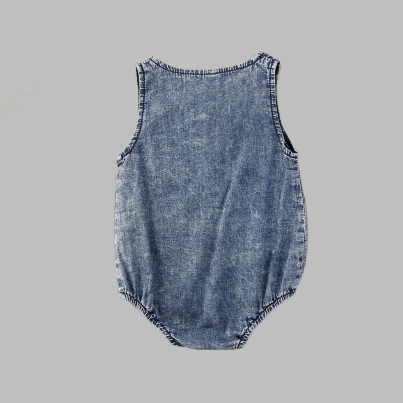 Baby Summer Clothing Unisex Infant Sleeveless Denim Romper Baby Girls Boys Round Collar Pocket Jumpsuit Clothing