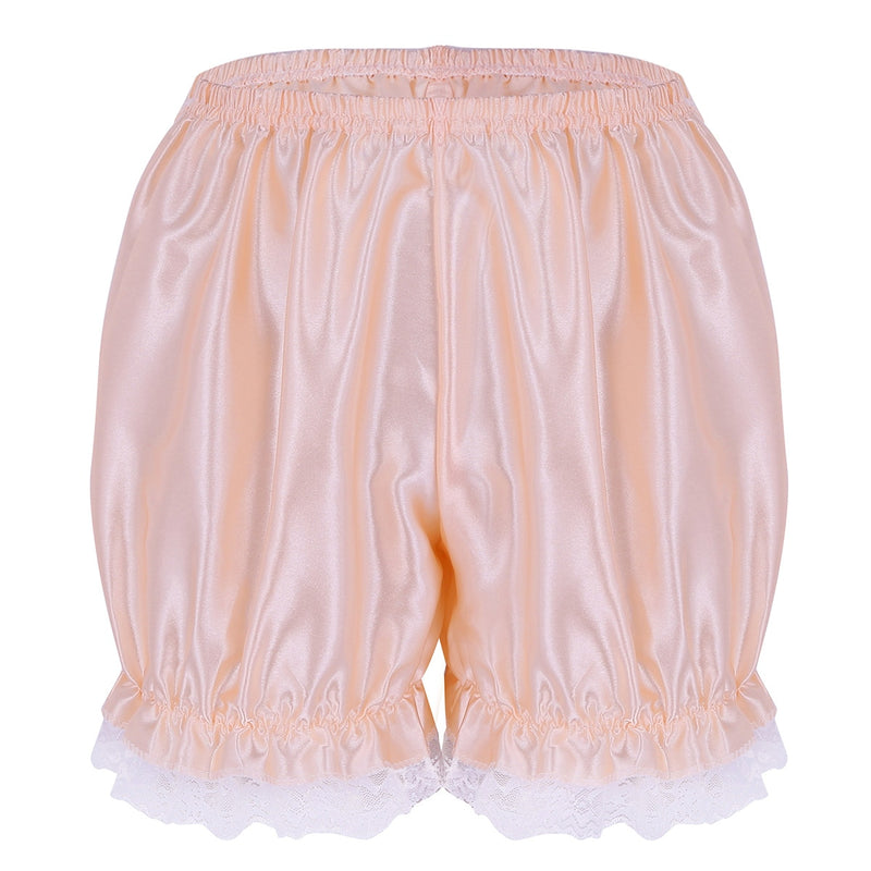 Womens Girls Lace Hem Shiny Pumpkin Bloomers Shorts Stretchy Fabric Breathable Vintage Victorian Pants Cute Security Short Pants